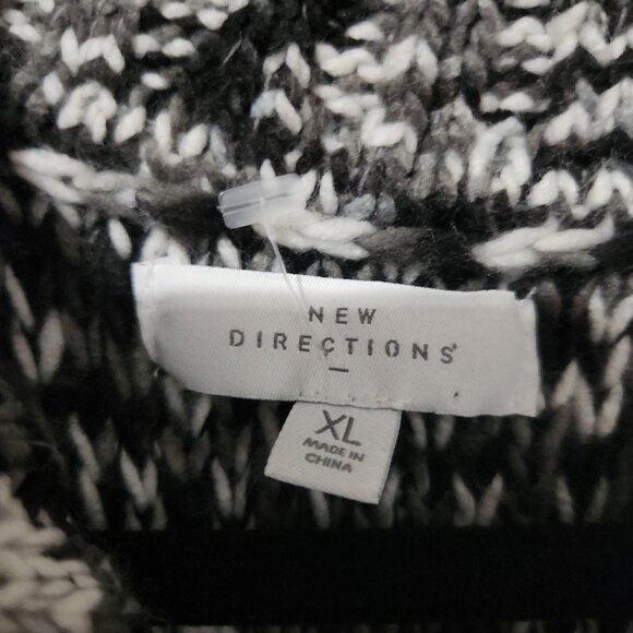 New Directions Cardigan Hooded Fringe Open Front Sweater XL Black White - Picture 3 of 14